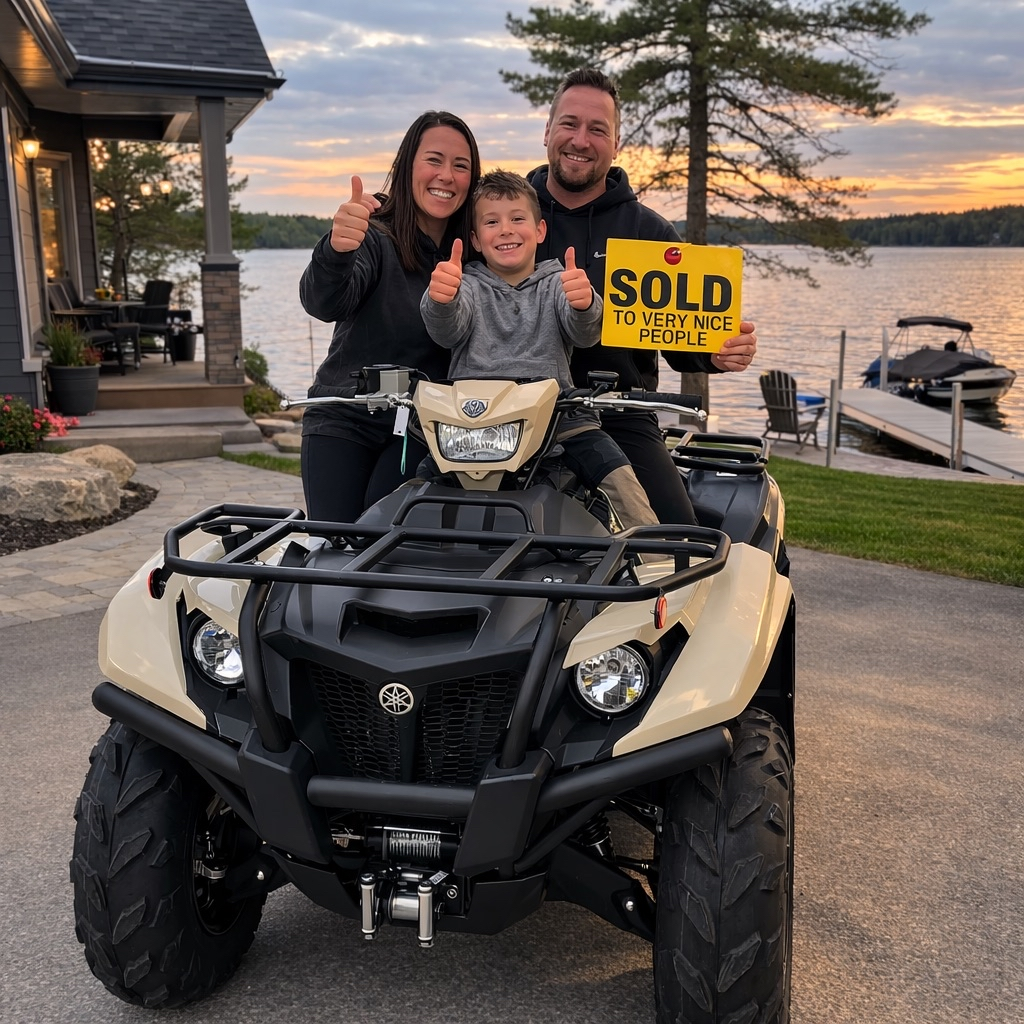 Happy family with their new ATV